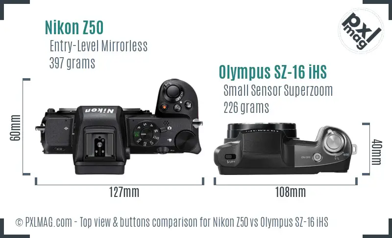 Nikon Z50 vs Olympus SZ-16 iHS top view buttons comparison