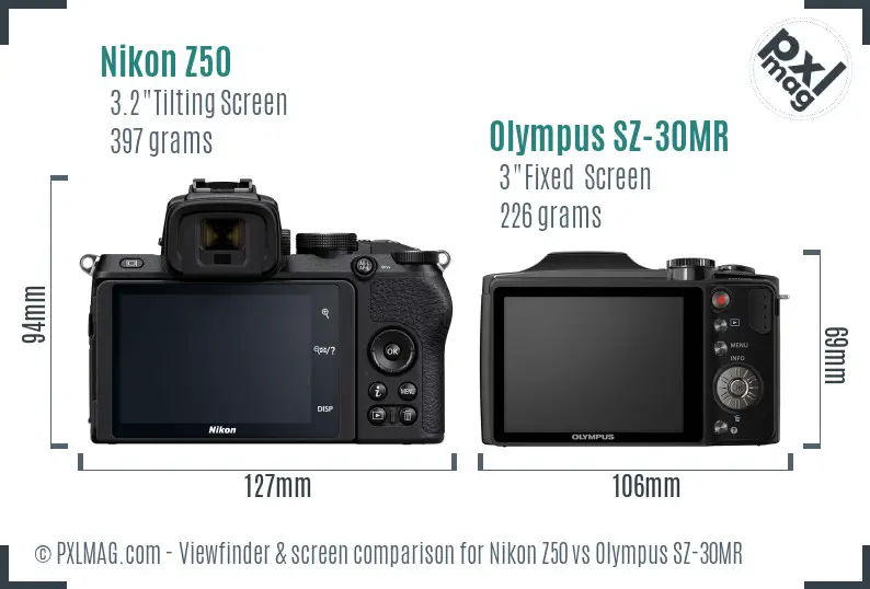 Nikon Z50 vs Olympus SZ-30MR Screen and Viewfinder comparison