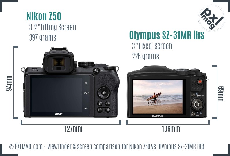 Nikon Z50 vs Olympus SZ-31MR iHS Screen and Viewfinder comparison