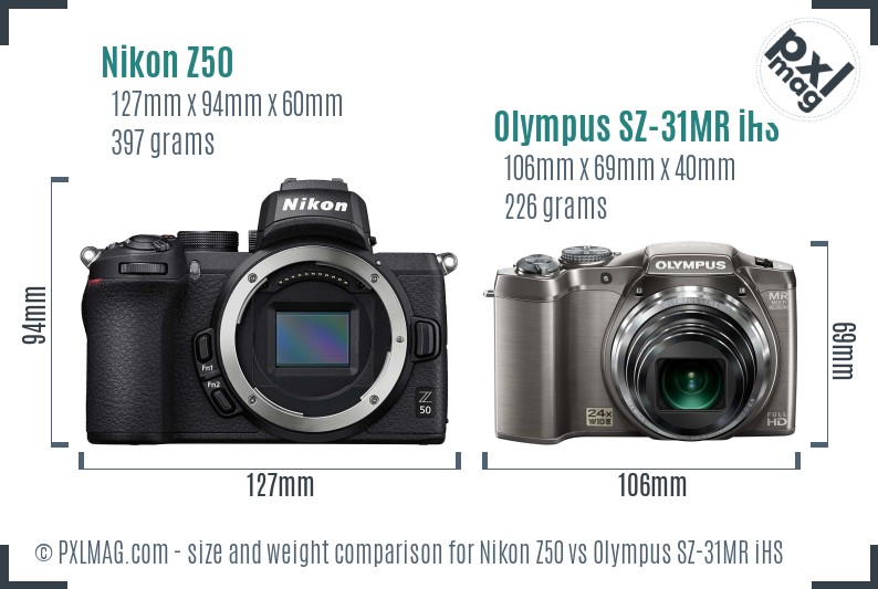 Nikon Z50 vs Olympus SZ-31MR iHS size comparison