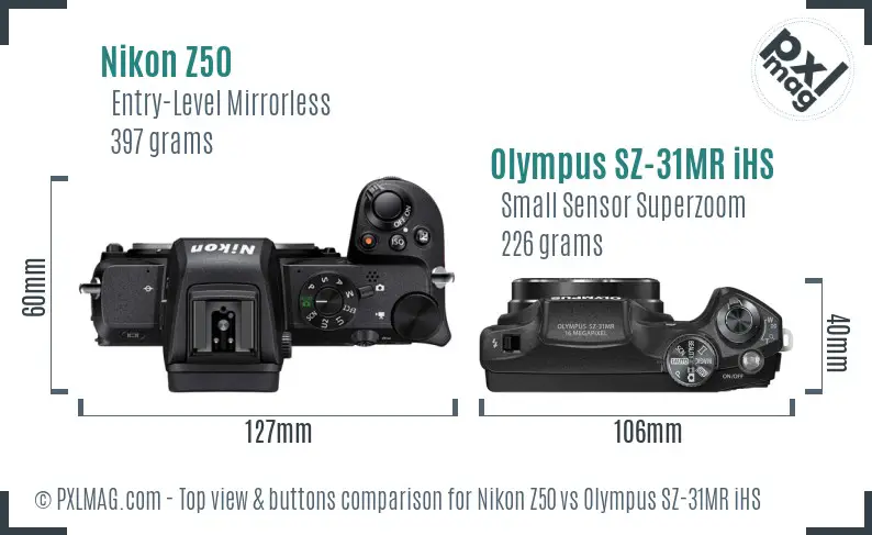 Nikon Z50 vs Olympus SZ-31MR iHS top view buttons comparison