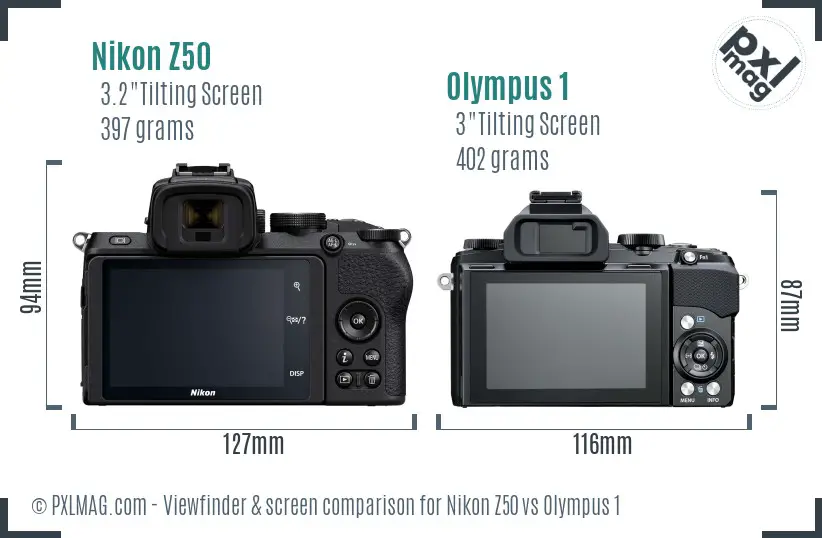 Nikon Z50 vs Olympus 1 Screen and Viewfinder comparison