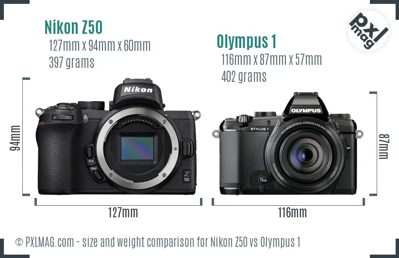 Nikon Z50 vs Olympus 1 size comparison