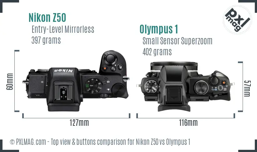 Nikon Z50 vs Olympus 1 top view buttons comparison