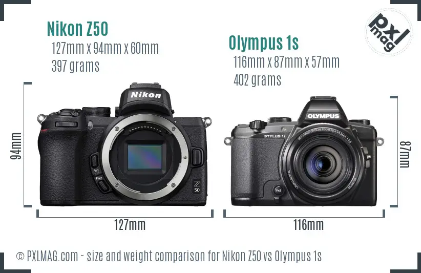 Nikon Z50 vs Olympus 1s size comparison