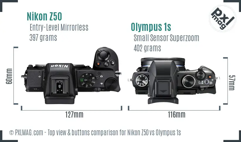 Nikon Z50 vs Olympus 1s top view buttons comparison