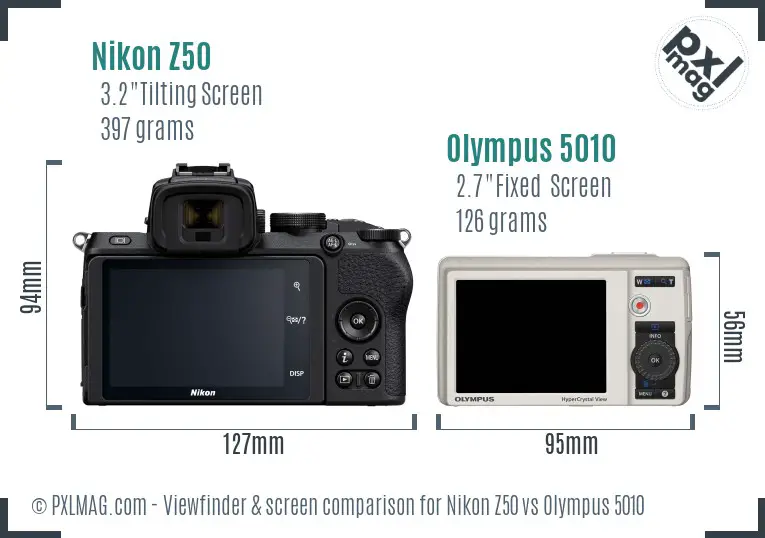 Nikon Z50 vs Olympus 5010 Screen and Viewfinder comparison