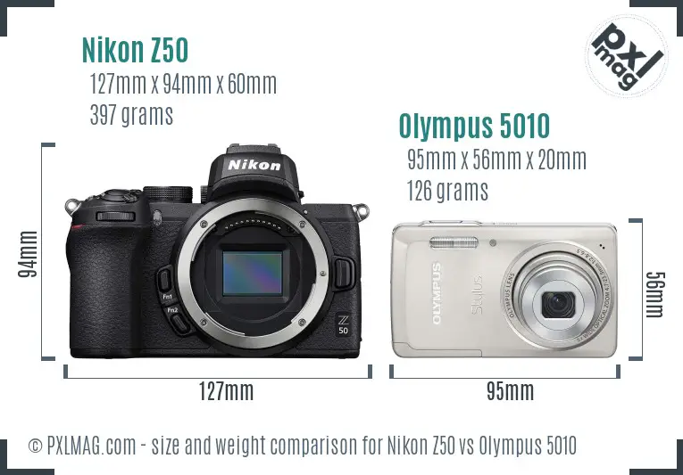 Nikon Z50 vs Olympus 5010 size comparison