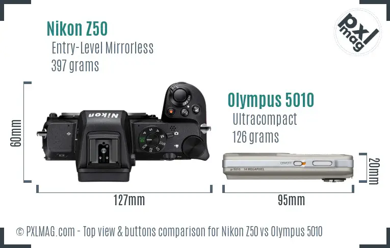 Nikon Z50 vs Olympus 5010 top view buttons comparison
