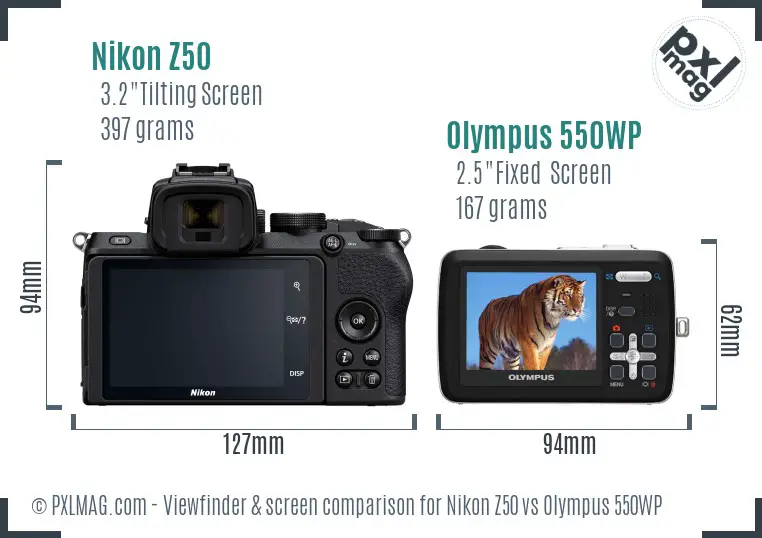 Nikon Z50 vs Olympus 550WP Screen and Viewfinder comparison