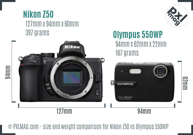 Nikon Z50 vs Olympus 550WP size comparison