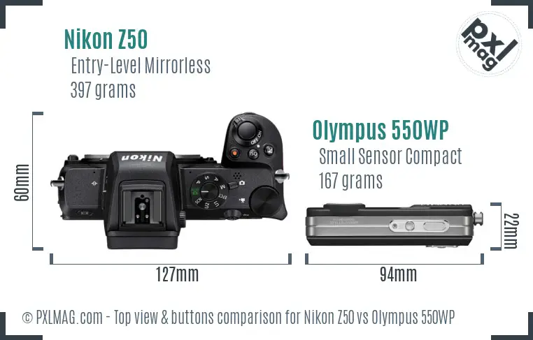 Nikon Z50 vs Olympus 550WP top view buttons comparison
