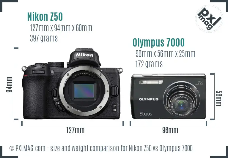 Nikon Z50 vs Olympus 7000 size comparison