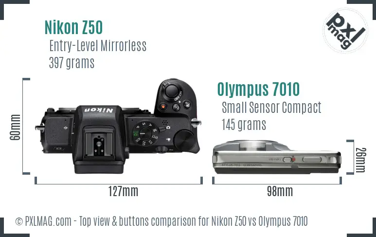 Nikon Z50 vs Olympus 7010 top view buttons comparison