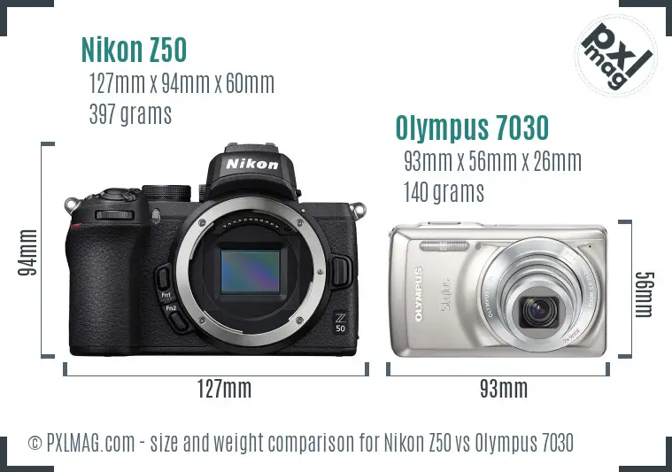 Nikon Z50 vs Olympus 7030 size comparison