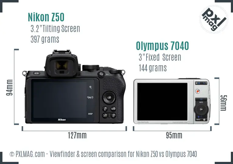 Nikon Z50 vs Olympus 7040 Screen and Viewfinder comparison
