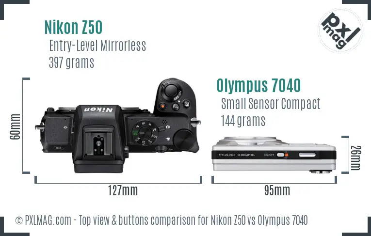 Nikon Z50 vs Olympus 7040 top view buttons comparison
