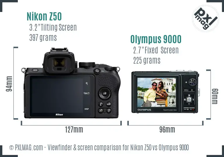 Nikon Z50 vs Olympus 9000 Screen and Viewfinder comparison