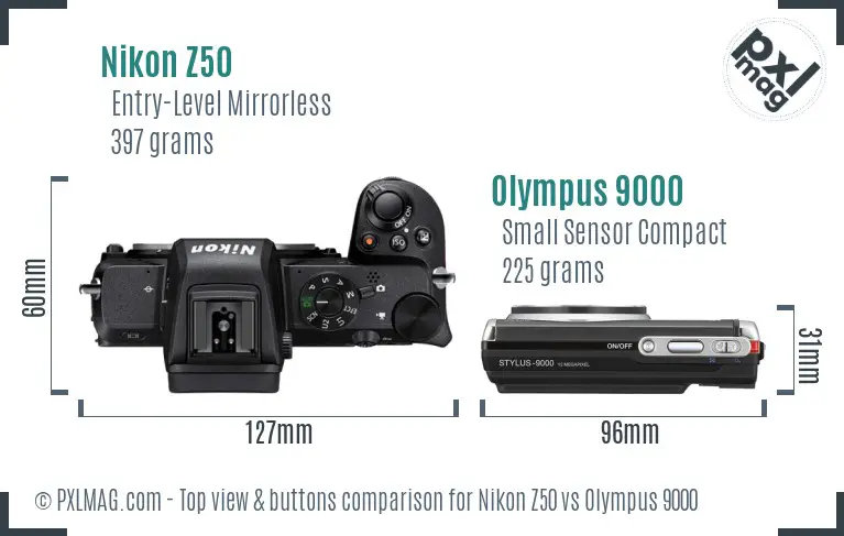 Nikon Z50 vs Olympus 9000 top view buttons comparison