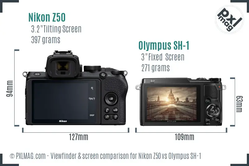 Nikon Z50 vs Olympus SH-1 Screen and Viewfinder comparison