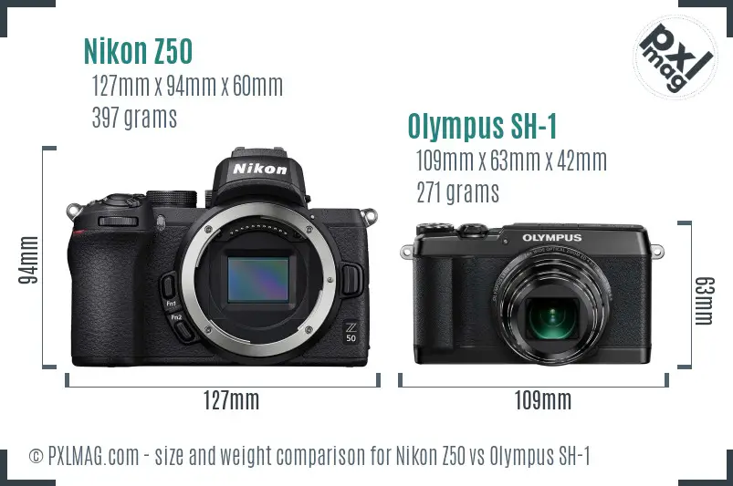 Nikon Z50 vs Olympus SH-1 size comparison