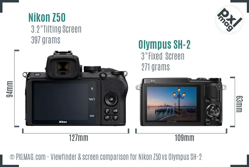 Nikon Z50 vs Olympus SH-2 Screen and Viewfinder comparison