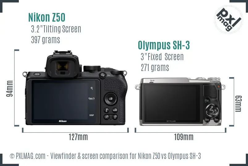 Nikon Z50 vs Olympus SH-3 Screen and Viewfinder comparison