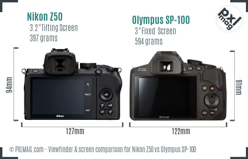 Nikon Z50 vs Olympus SP-100 Screen and Viewfinder comparison