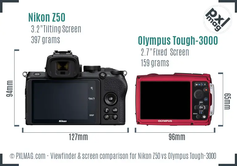 Nikon Z50 vs Olympus Tough-3000 Screen and Viewfinder comparison