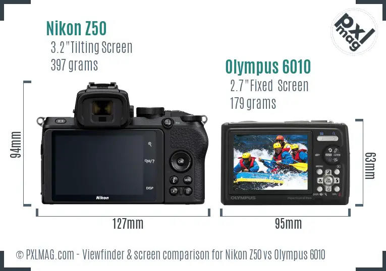 Nikon Z50 vs Olympus 6010 Screen and Viewfinder comparison