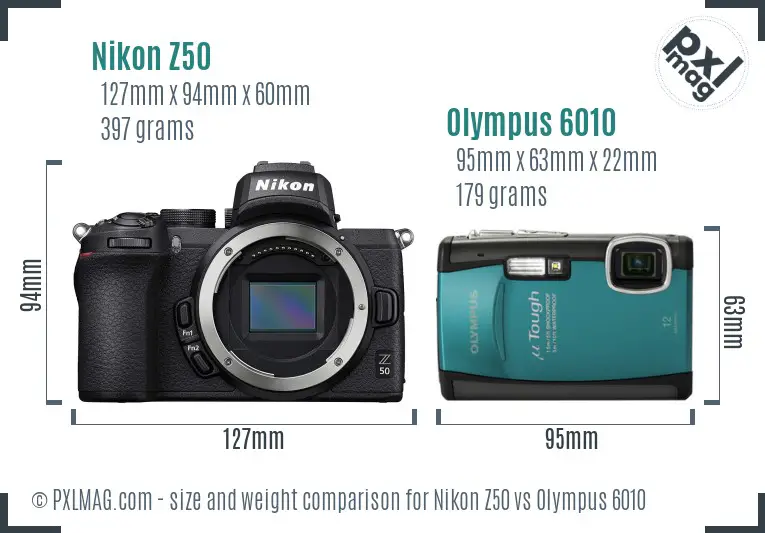 Nikon Z50 vs Olympus 6010 size comparison