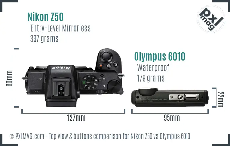Nikon Z50 vs Olympus 6010 top view buttons comparison