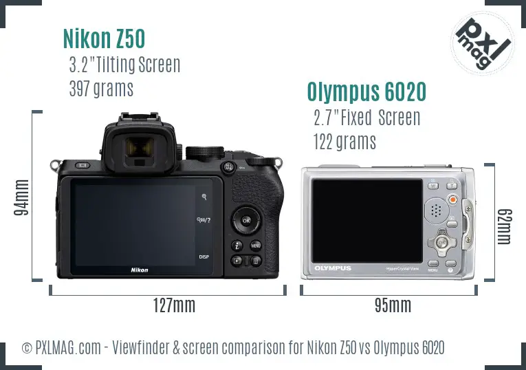 Nikon Z50 vs Olympus 6020 Screen and Viewfinder comparison