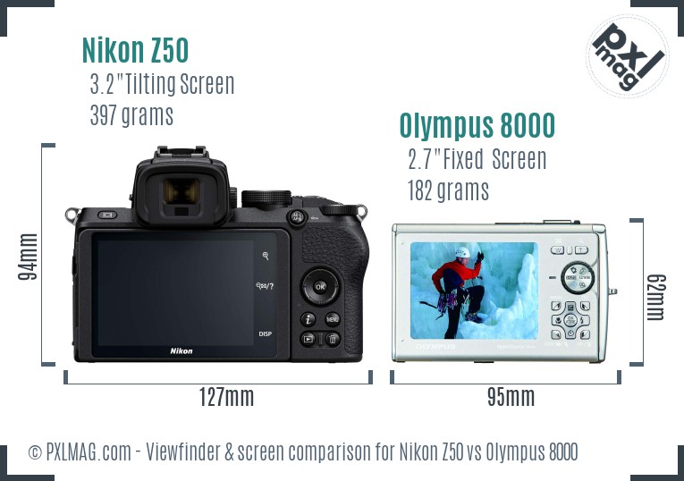 Nikon Z50 vs Olympus 8000 Screen and Viewfinder comparison