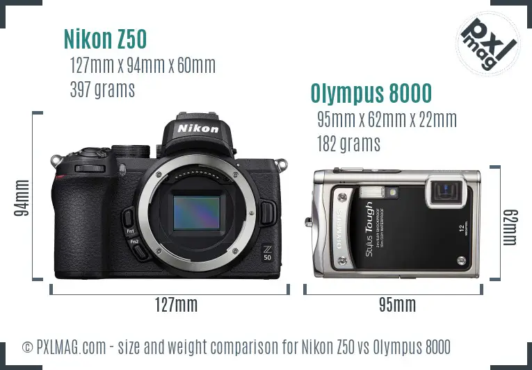 Nikon Z50 vs Olympus 8000 size comparison