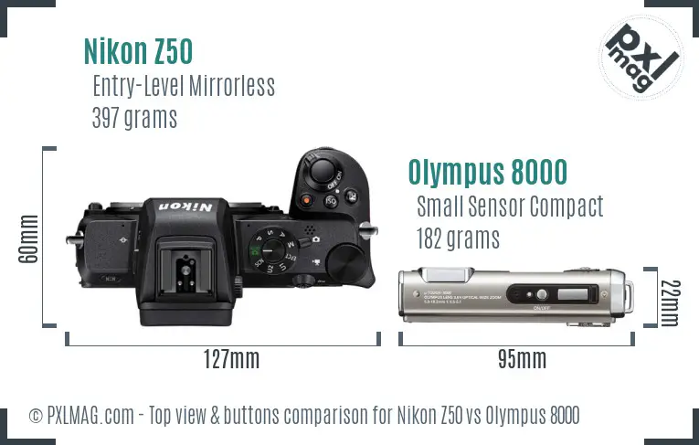 Nikon Z50 vs Olympus 8000 top view buttons comparison