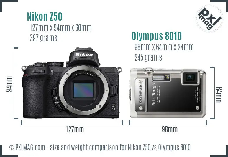 Nikon Z50 vs Olympus 8010 size comparison