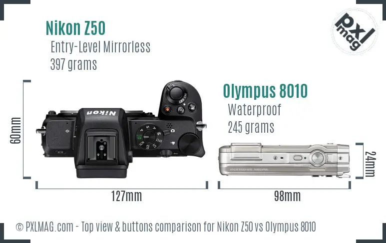 Nikon Z50 vs Olympus 8010 top view buttons comparison