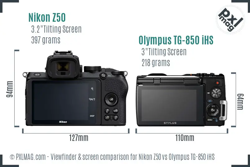 Nikon Z50 vs Olympus TG-850 iHS Screen and Viewfinder comparison