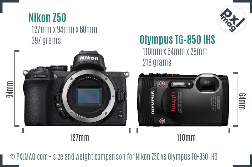 Nikon Z50 vs Olympus TG-850 iHS size comparison