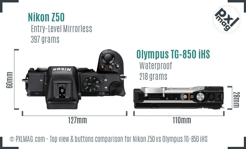 Nikon Z50 vs Olympus TG-850 iHS top view buttons comparison