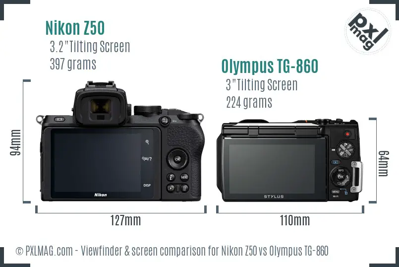 Nikon Z50 vs Olympus TG-860 Screen and Viewfinder comparison