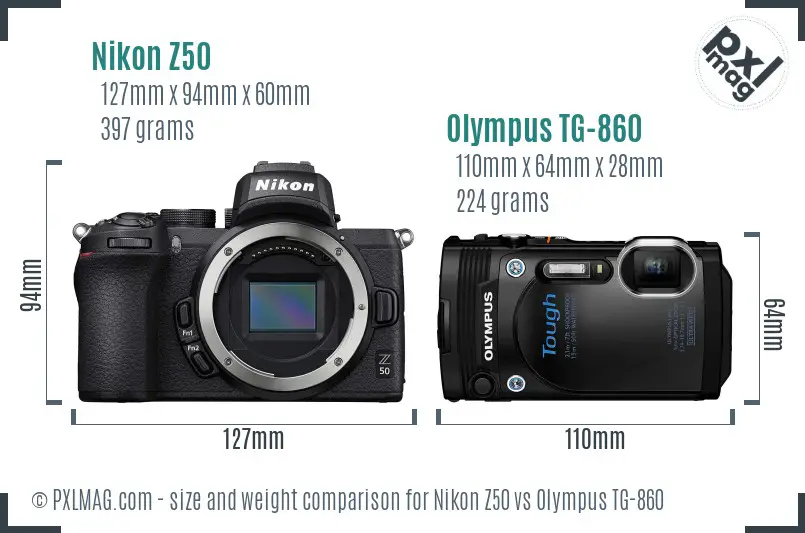 Nikon Z50 vs Olympus TG-860 size comparison