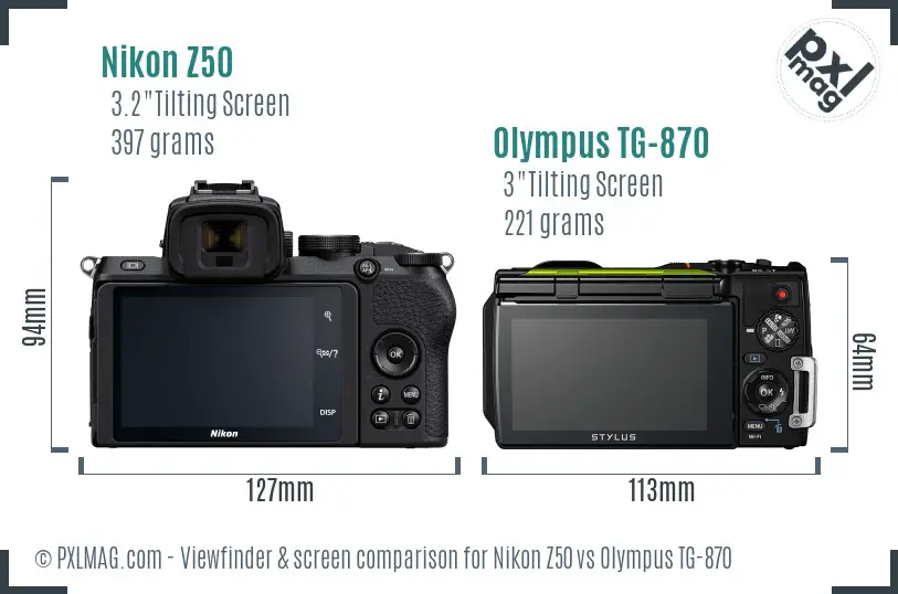 Nikon Z50 vs Olympus TG-870 Screen and Viewfinder comparison