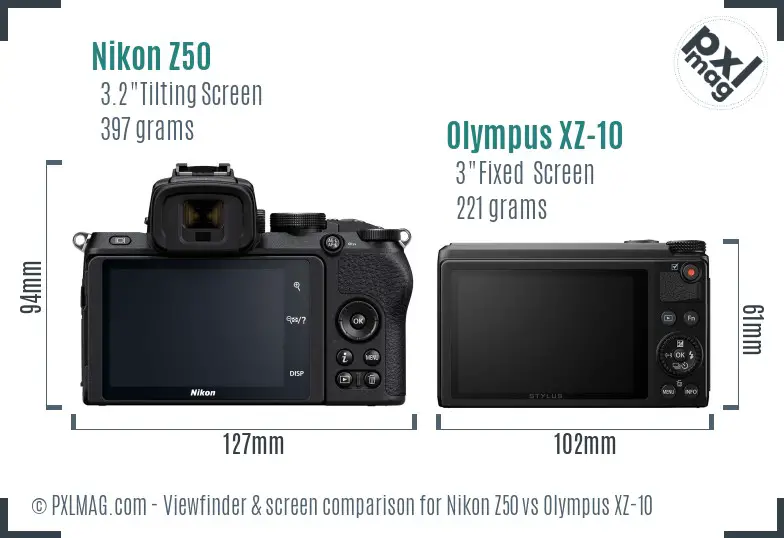 Nikon Z50 vs Olympus XZ-10 Screen and Viewfinder comparison