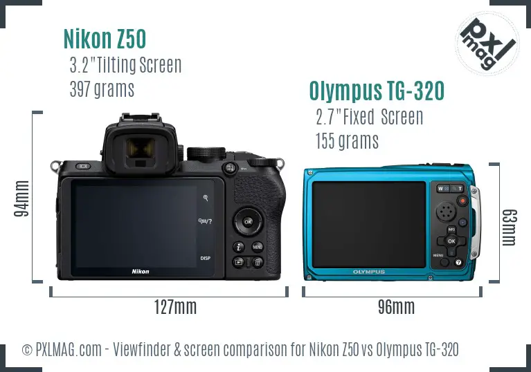 Nikon Z50 vs Olympus TG-320 Screen and Viewfinder comparison