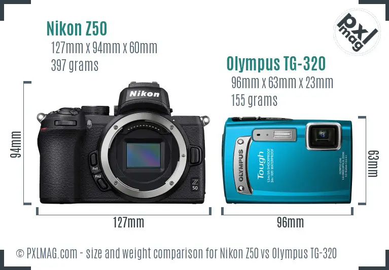 Nikon Z50 vs Olympus TG-320 size comparison