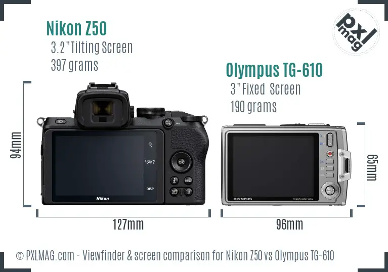 Nikon Z50 vs Olympus TG-610 Screen and Viewfinder comparison