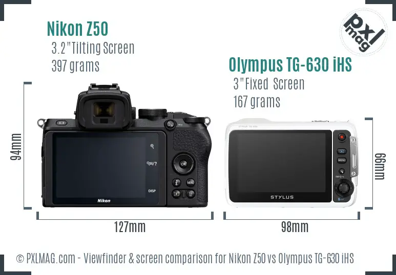Nikon Z50 vs Olympus TG-630 iHS Screen and Viewfinder comparison