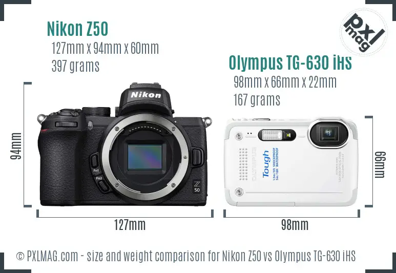 Nikon Z50 vs Olympus TG-630 iHS size comparison